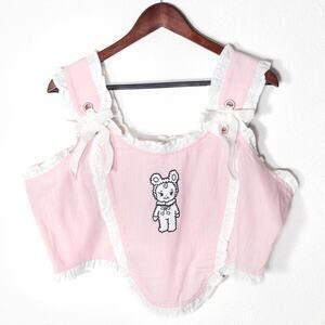 Dangerfield Crop Top Pink Ruffle Bear Graphic Size 20 Cottagecore